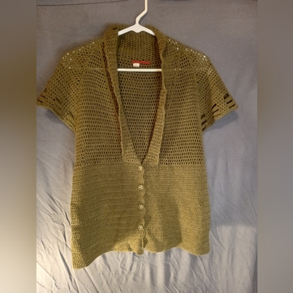 Tape Measure Bohemian Olive Green Women's Knit Cardigan
